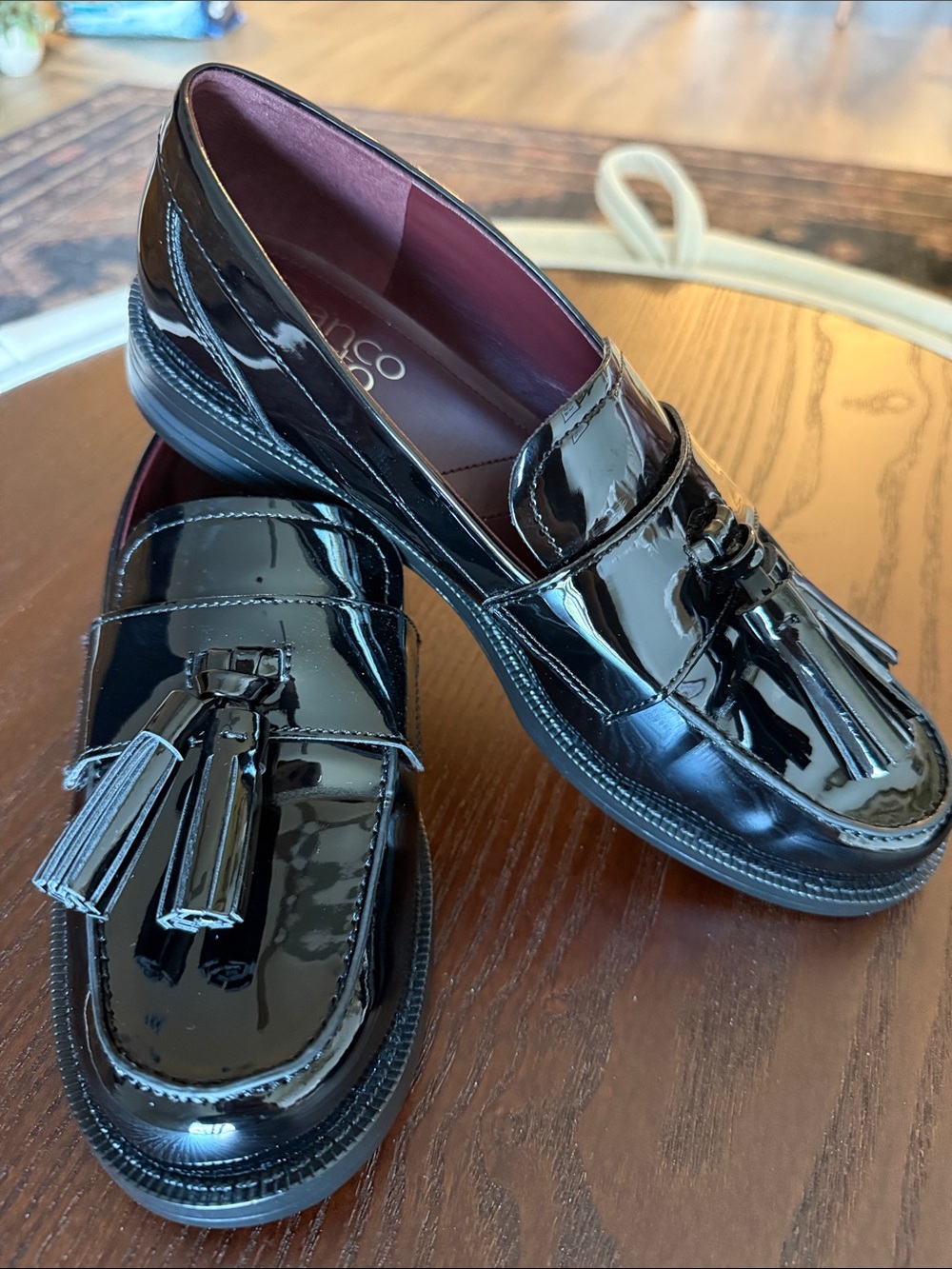 Franco Sarto Black Patent Tassel Loafers